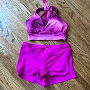 Athleta swim suit set size small NWT surge shorts EUC along line bikini top